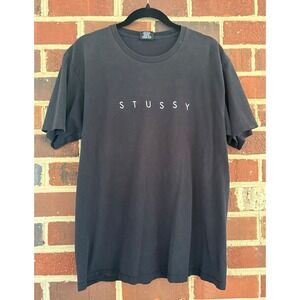Stussy Mens Graphic T-Shirt Black Short Sleeve Crew Neck Large Streetwear Logo